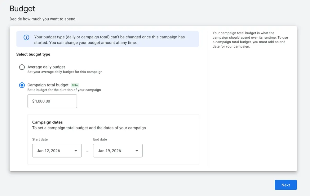Google Campaign Total Budgets